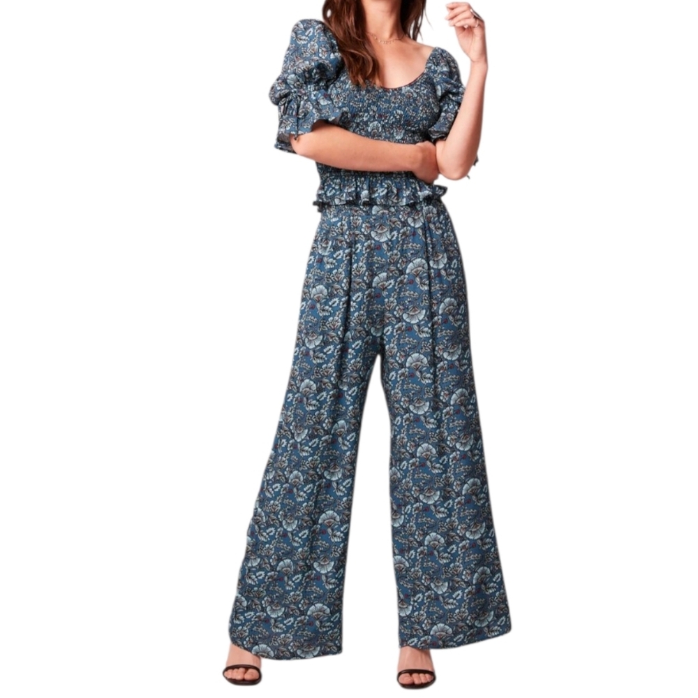 Band of the Free Boho Teal Floral Comfy Elastic Waist Wide Leg Pants SZ: Medium - Picture 7 of 7